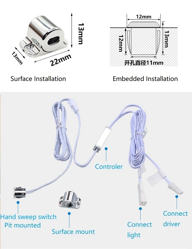 LED Cabinet Strip Lights Under Cabinet Switch 12V DC Light Sensor Switch