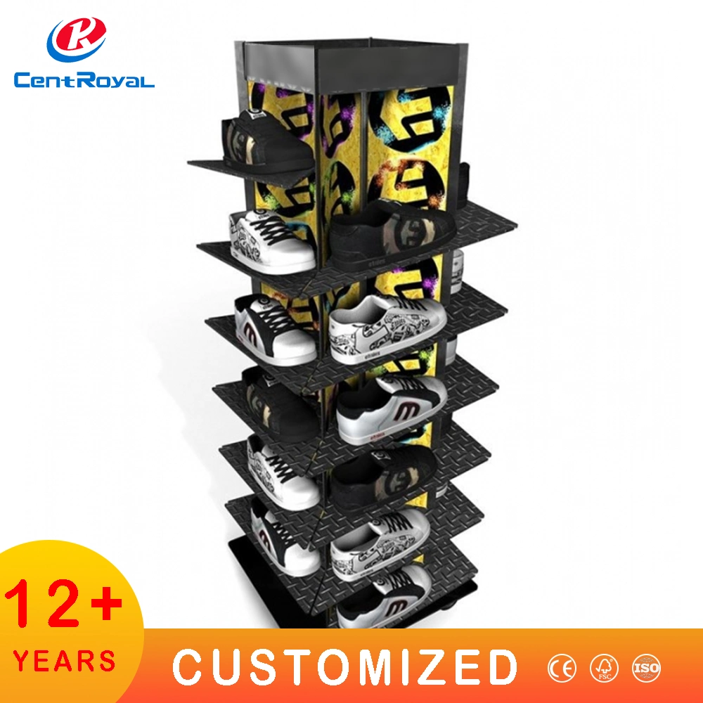 ODM/OEM Slatwall Floor Display for Retail Shop Shoes Display Shelf Slipper Sports Shoe Floor Display Shoe Store Sneakers MDF Sandals Display